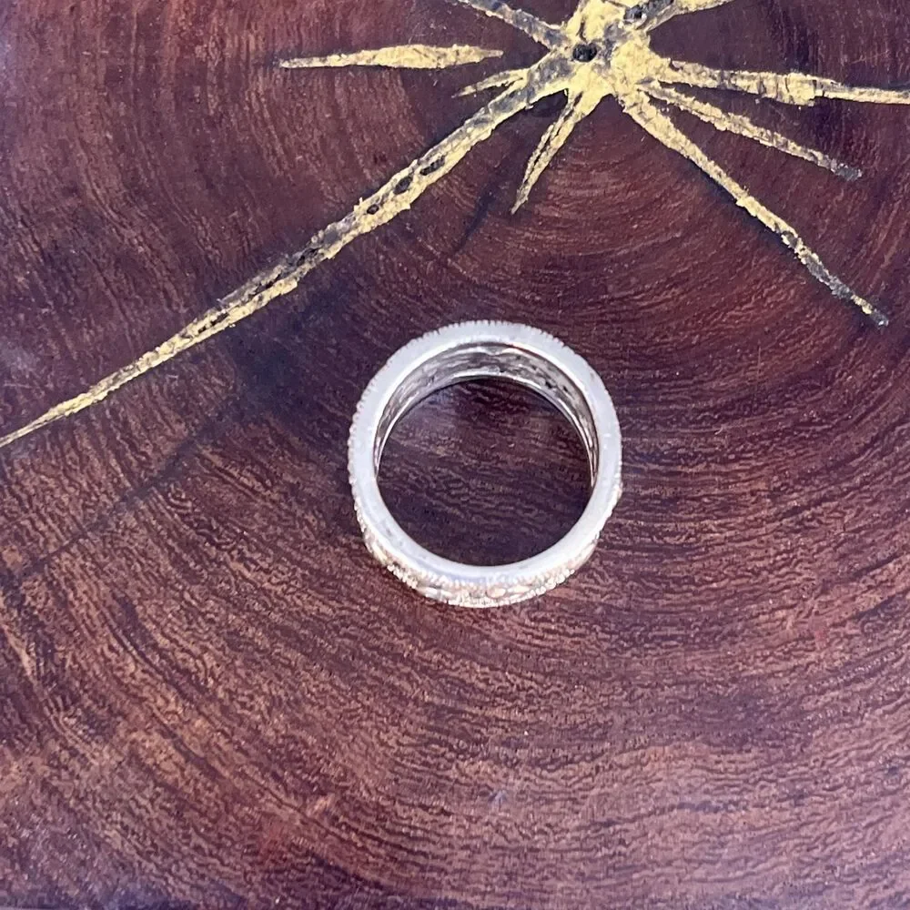 Sterling Silver Wide Band Size 7 Ring Ornate Statement jewelry